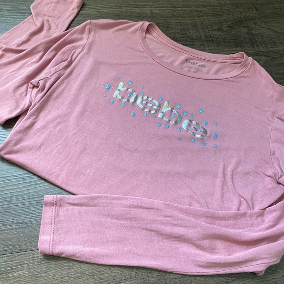 Y2K VTG retro Bebe long sleeve top sparkle blouse - Picture 1 of 13